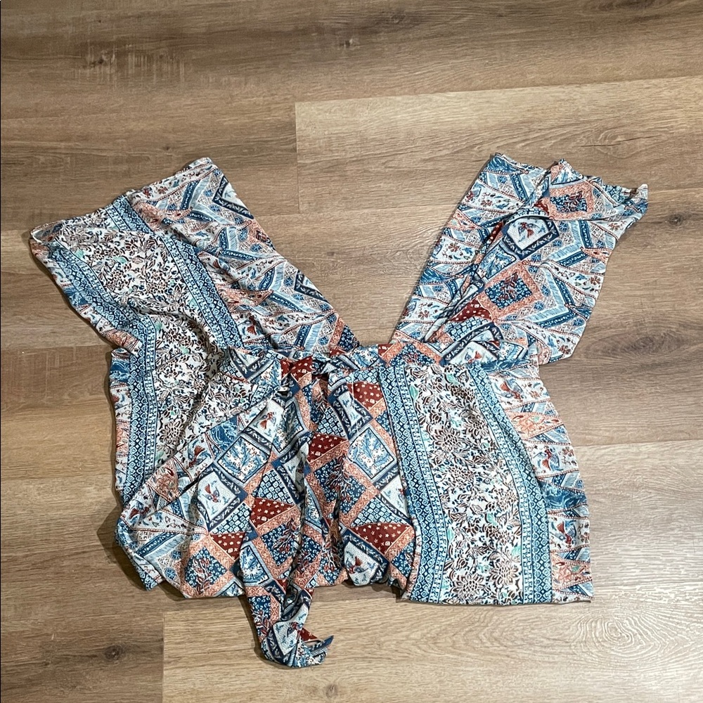 Anthropologie Elevenses Seaflower Patterned Flowy Wide Leg Low Rise Pant - Picture 6 of 16